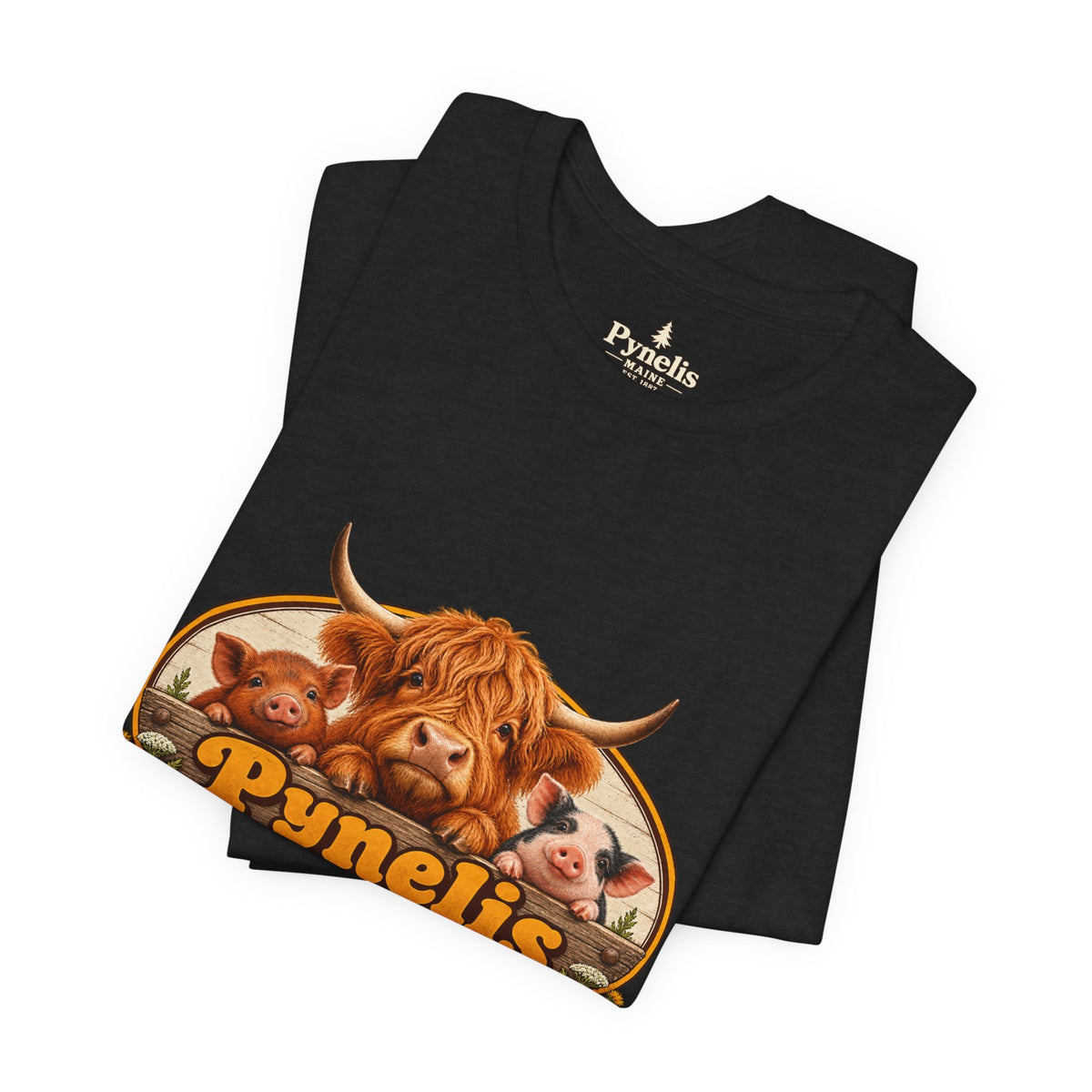 Highland Cow Farm T-Shirt — “Pynelis” Vintage Rustic Livestock Tee