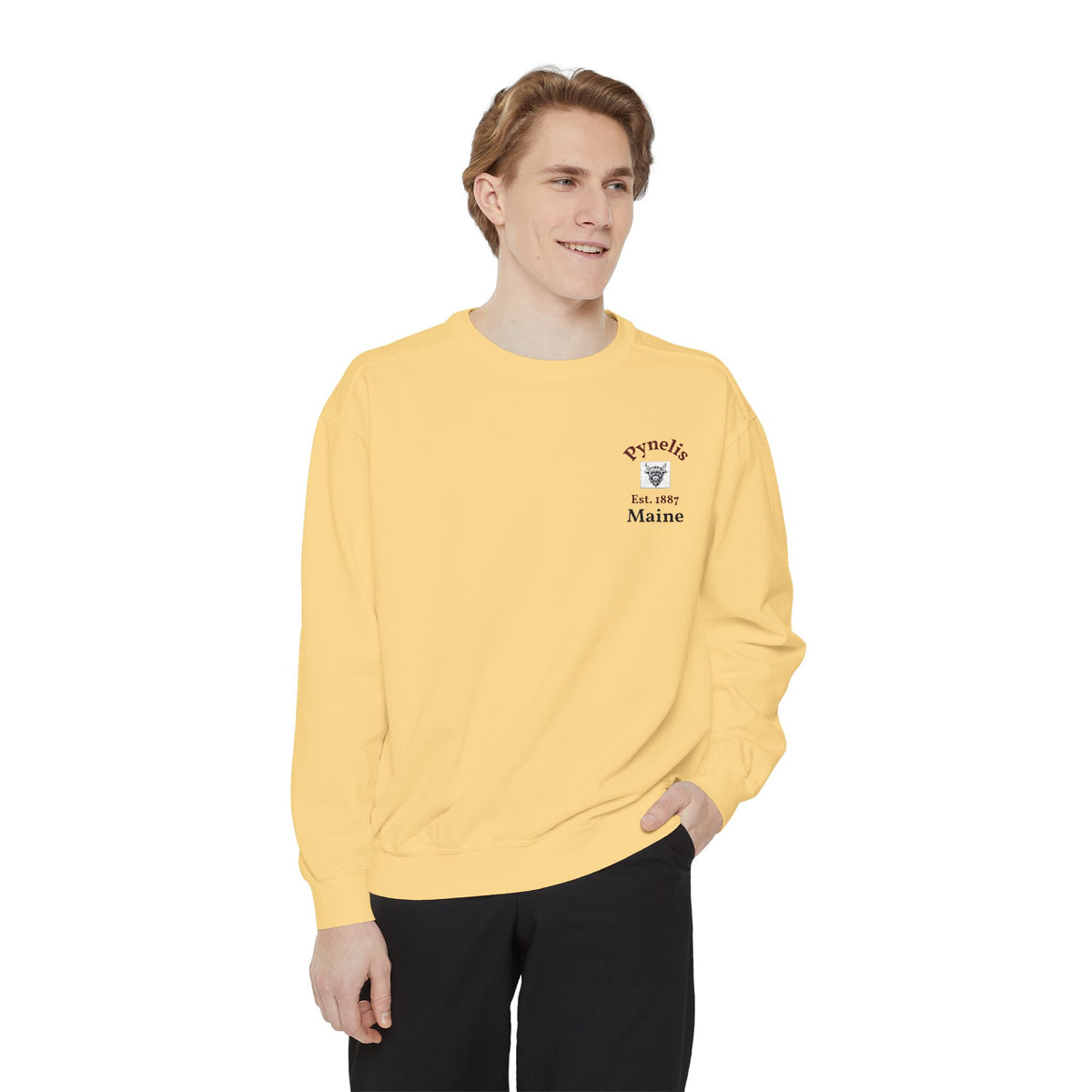 Crewneck Sweatshirt — Pynelis Maine Est 1887 Highland Graphic