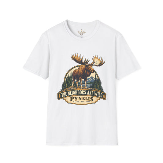 Moose Graphic T-Shirt — "The Neighbors Are Wild" Personalized Cabin Shirt