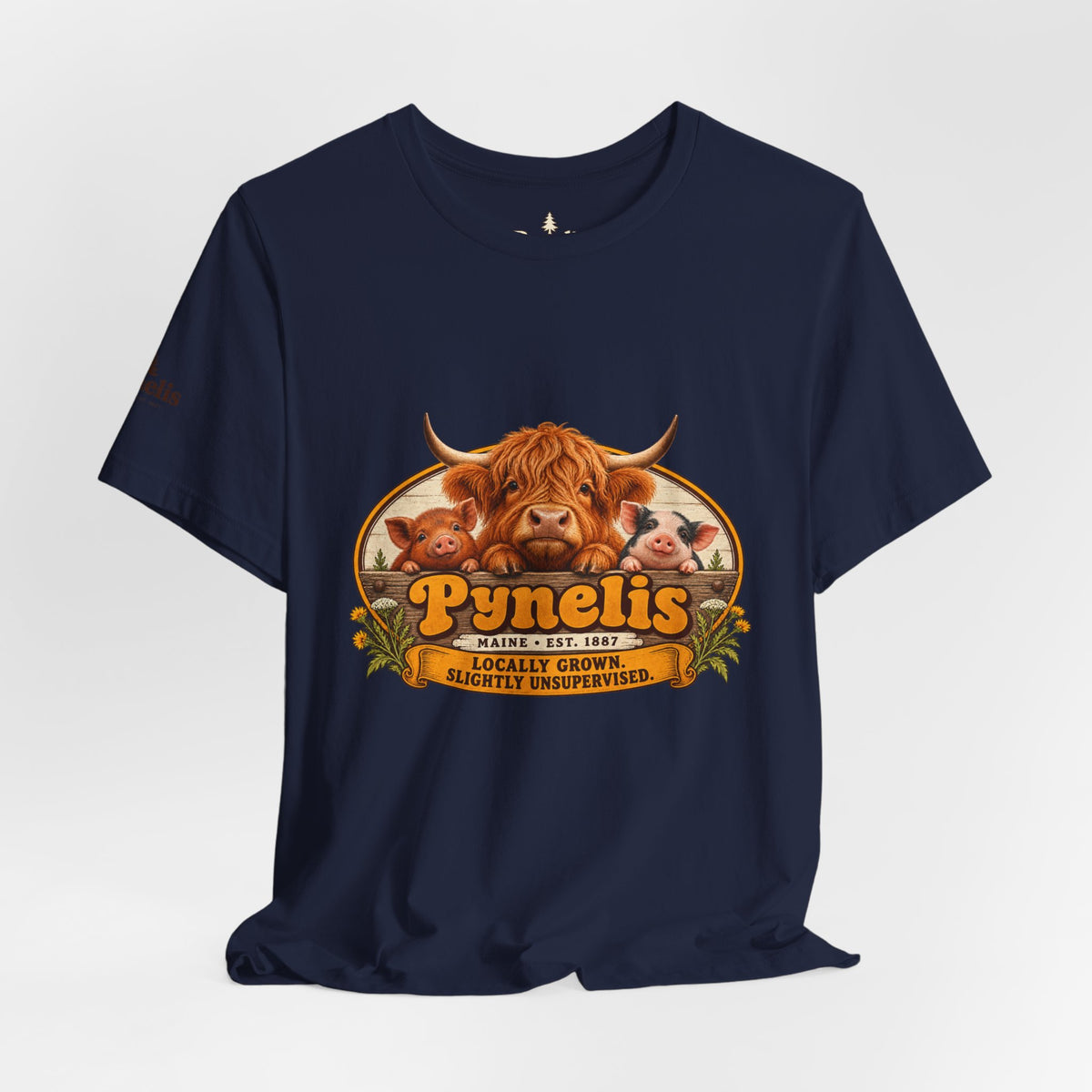 Highland Cow Farm T-Shirt — “Pynelis” Vintage Rustic Livestock Tee