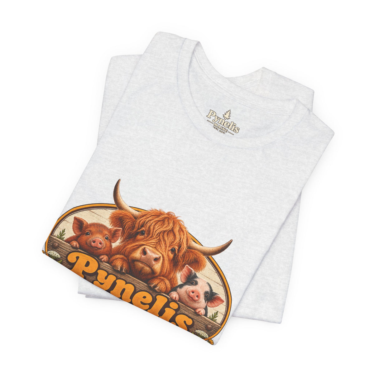 Highland Cow Farm T-Shirt — “Pynelis” Vintage Rustic Livestock Tee