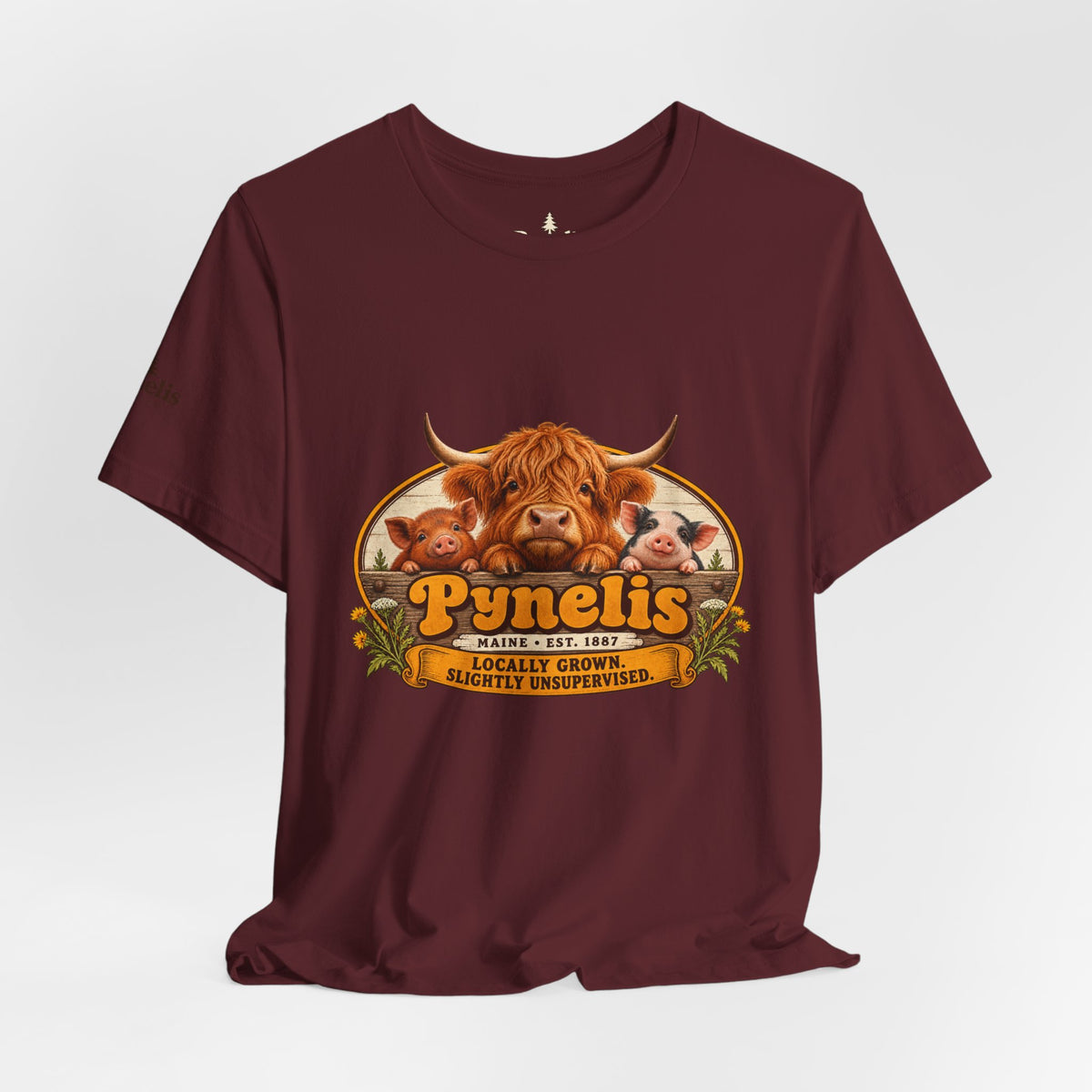 Highland Cow Farm T-Shirt — “Pynelis” Vintage Rustic Livestock Tee