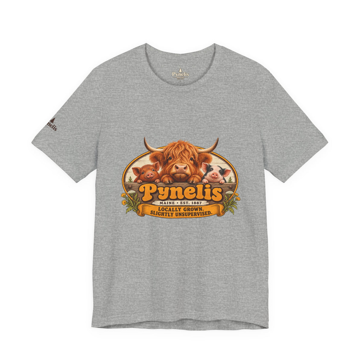 Highland Cow Farm T-Shirt — “Pynelis” Vintage Rustic Livestock Tee
