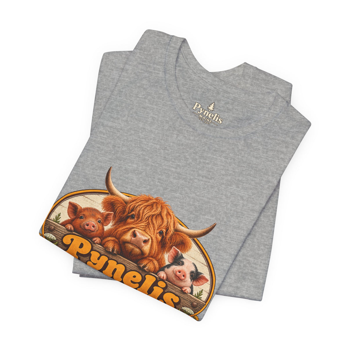 Highland Cow Farm T-Shirt — “Pynelis” Vintage Rustic Livestock Tee