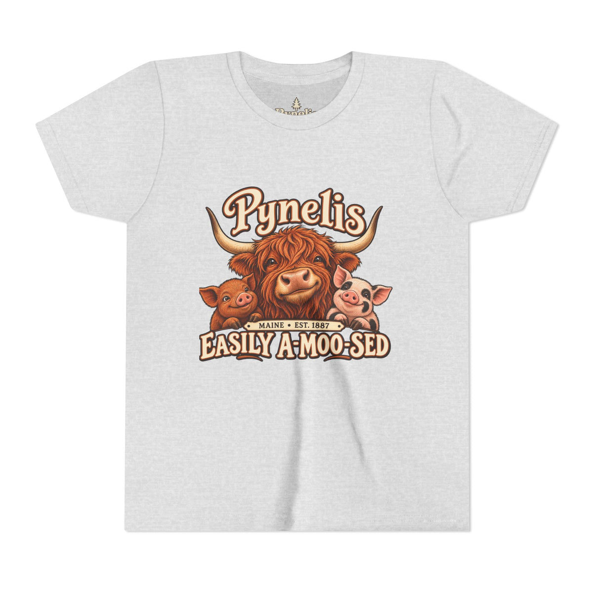 Youth Tee - "Pynelis Easily A-Moo-Sed" Funny Cow & Pig Farm Animal Shirt