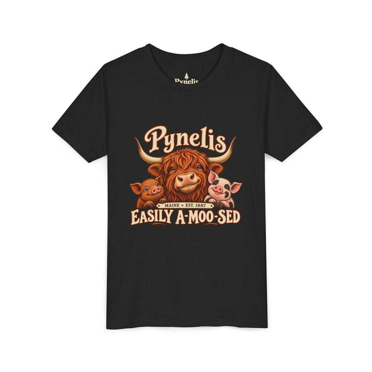 Youth Tee - "Pynelis Easily A-Moo-Sed" Funny Cow & Pig Farm Animal Shirt