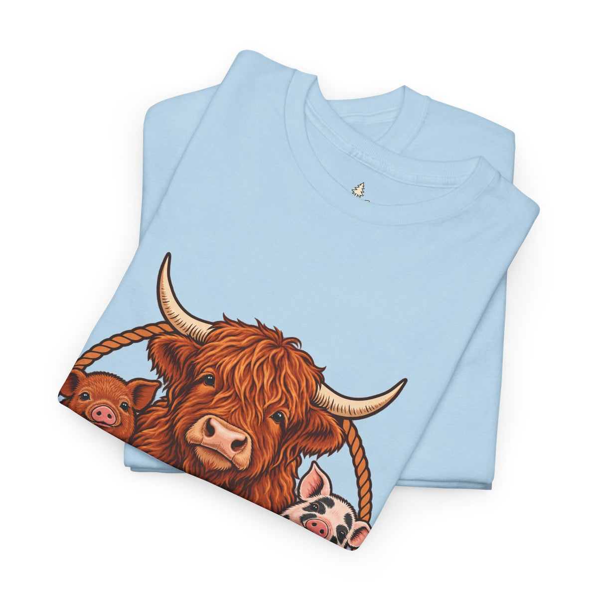Highland Cow & Pig Farm Tee — Pynelis "Moo & Oink" Vintage Farm Logo T-Shirt