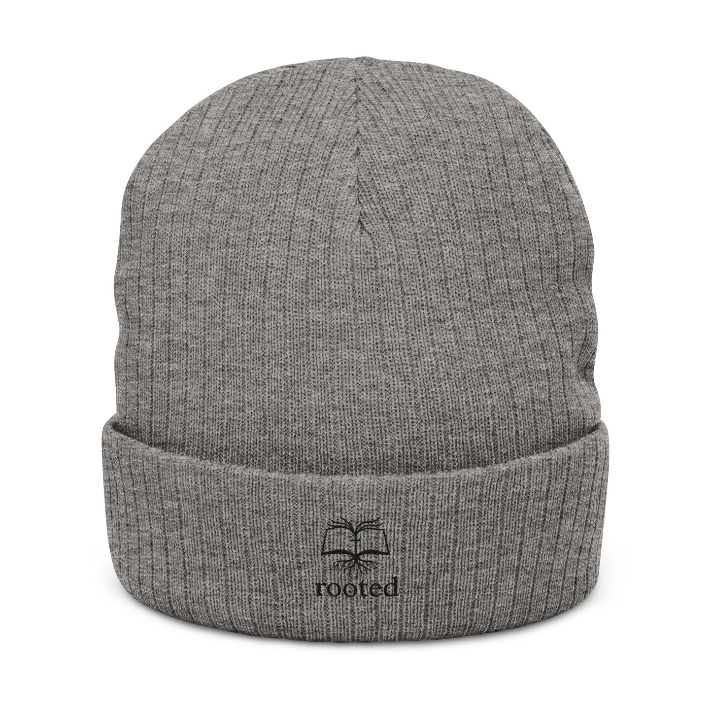 Rooted Ribbed Knit Beanie — Embroidered Tree Logo Winter Hat