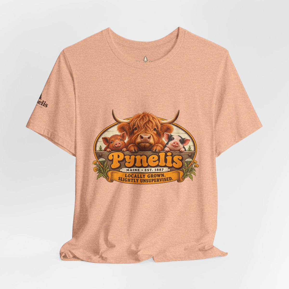 Highland Cow Farm T-Shirt — “Pynelis” Vintage Rustic Livestock Tee