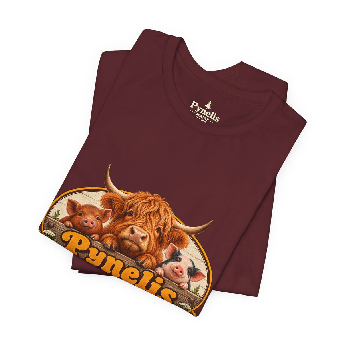 Highland Cow Farm T-Shirt — “Pynelis” Vintage Rustic Livestock Tee