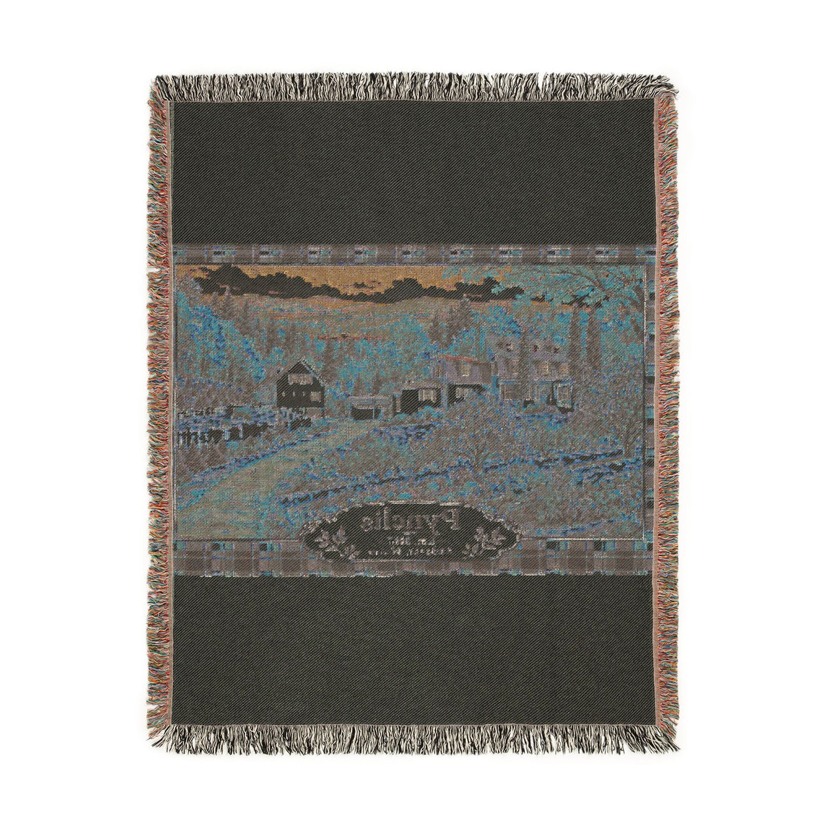 Plaid Woven Blanket — Autumn Village Tapestry Throw (Cozy Pynelis Landscape)