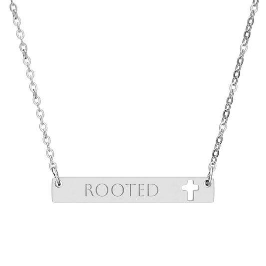 Engraved Cutout Cross Bar Necklace — Personalized Rooted Pendant