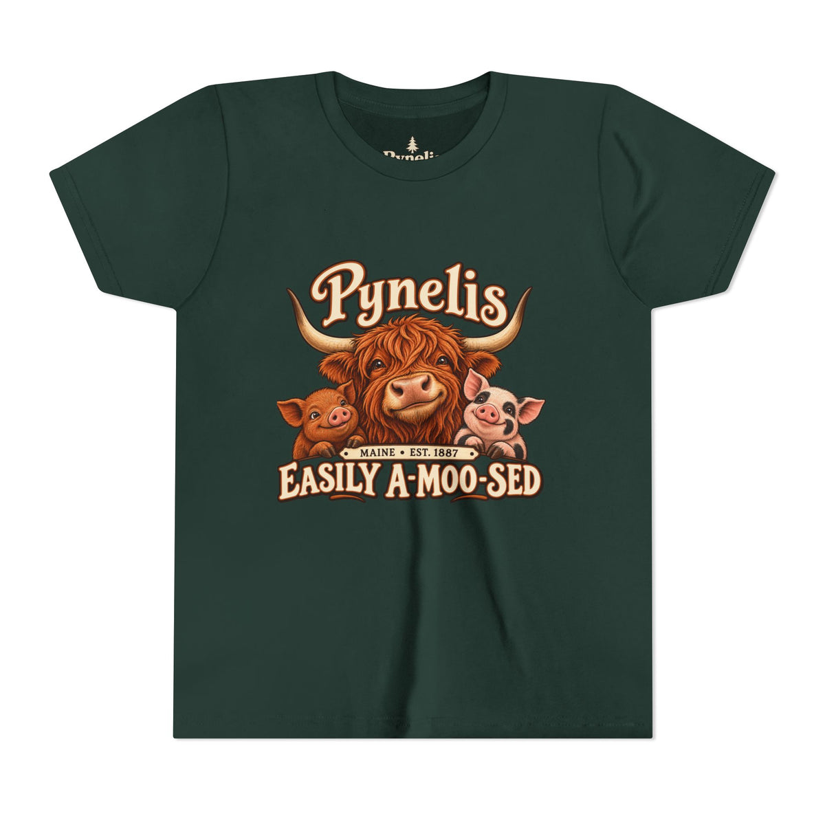 Youth Tee - "Pynelis Easily A-Moo-Sed" Funny Cow & Pig Farm Animal Shirt