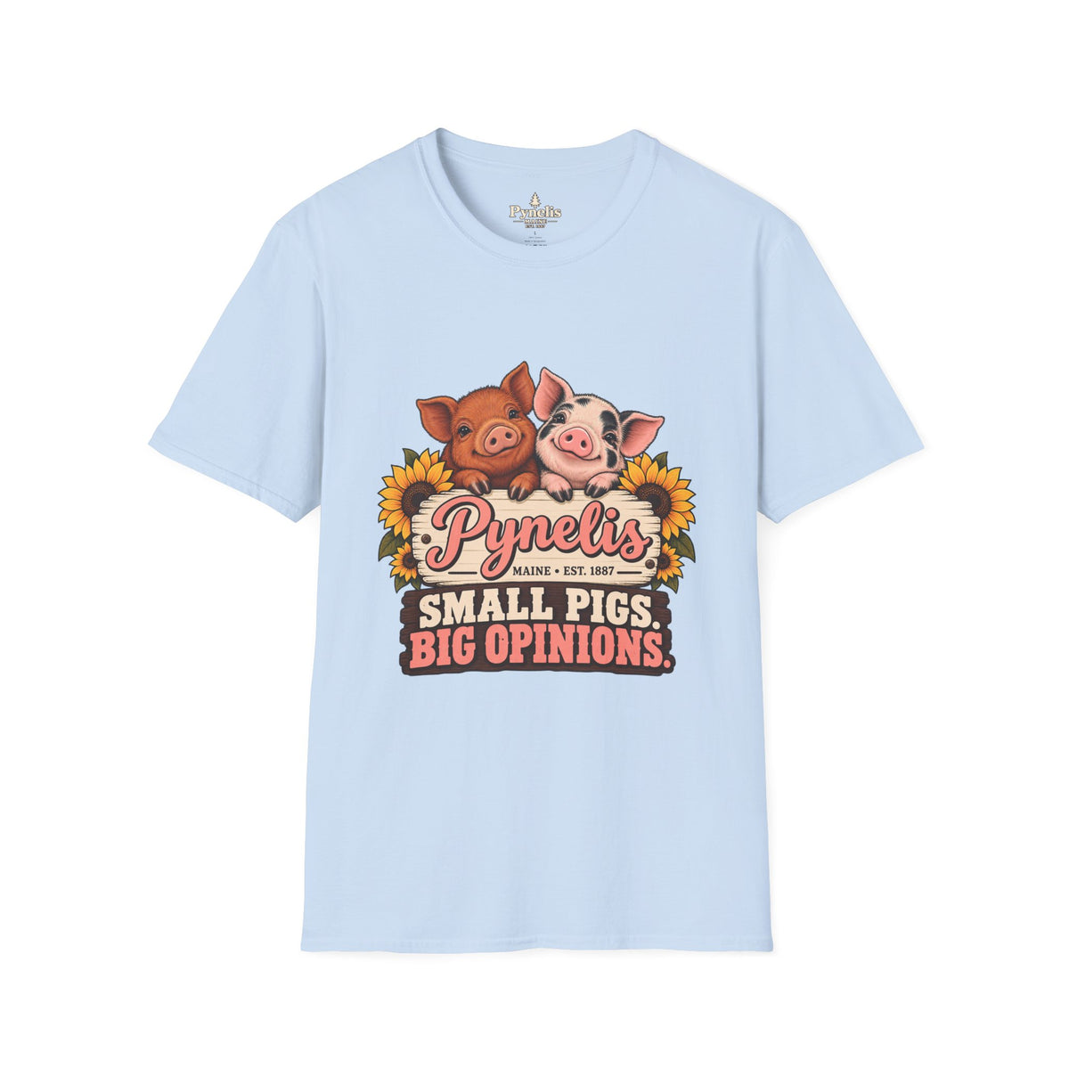 Small Pigs, Big Opinions T-Shirt — Cute Pig Cartoon Tee with Sunflowers