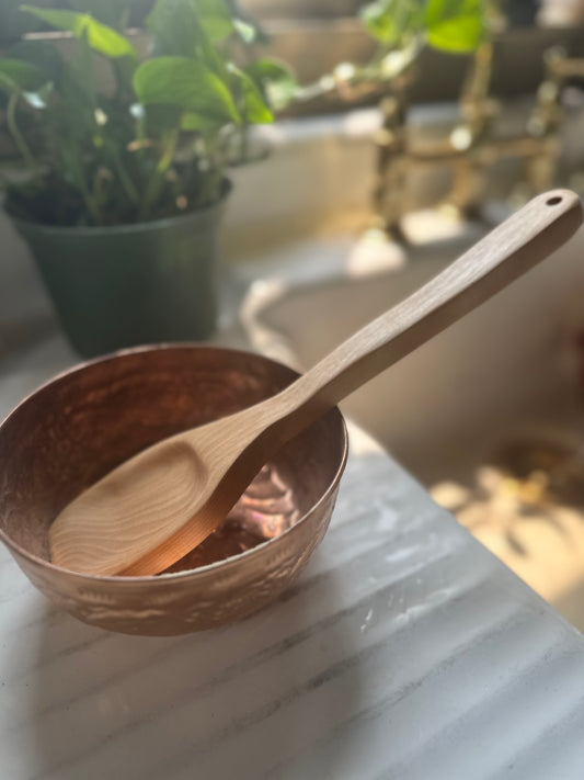 Hand-carved, Maine harvested, flame birch notched spatula
