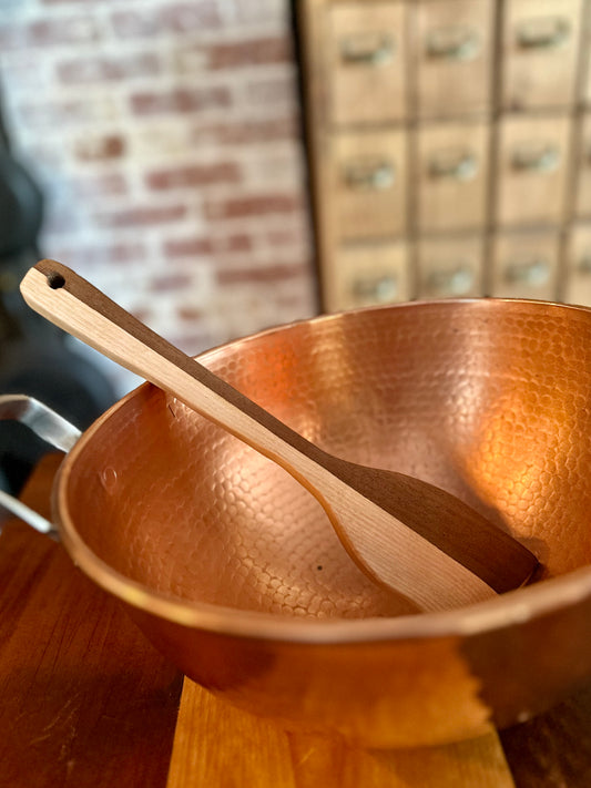 Hand Carved African Walnut and Maine Harvested Flame Birch Slanted Spatula