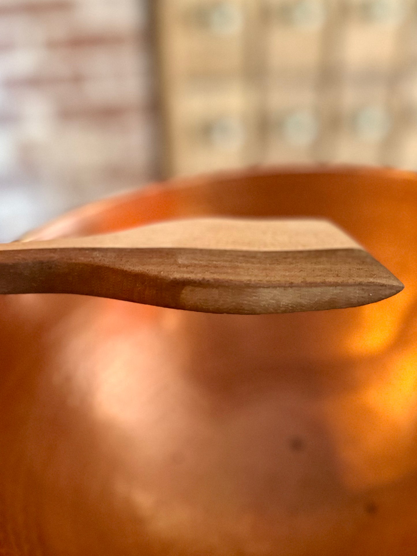 Hand Carved African Walnut and Maine Harvested Flame Birch Slanted Spatula