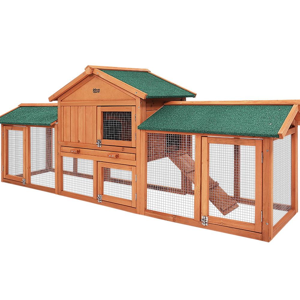 i.Pet Rabbit Hutch Chicken Coop Wooden Cage Pet Hutch 220cm x 52cm x