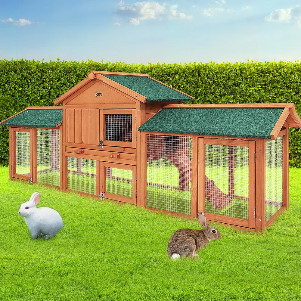 i.Pet Rabbit Hutch Chicken Coop Wooden Cage Pet Hutch 220cm x 52cm x