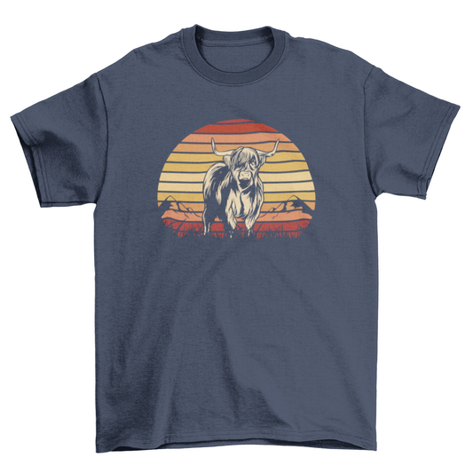 Highland cow sunset t-shirt