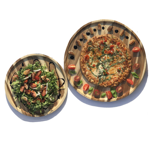 2 Large-sized Acacia platters for Pizza and Salad party serving