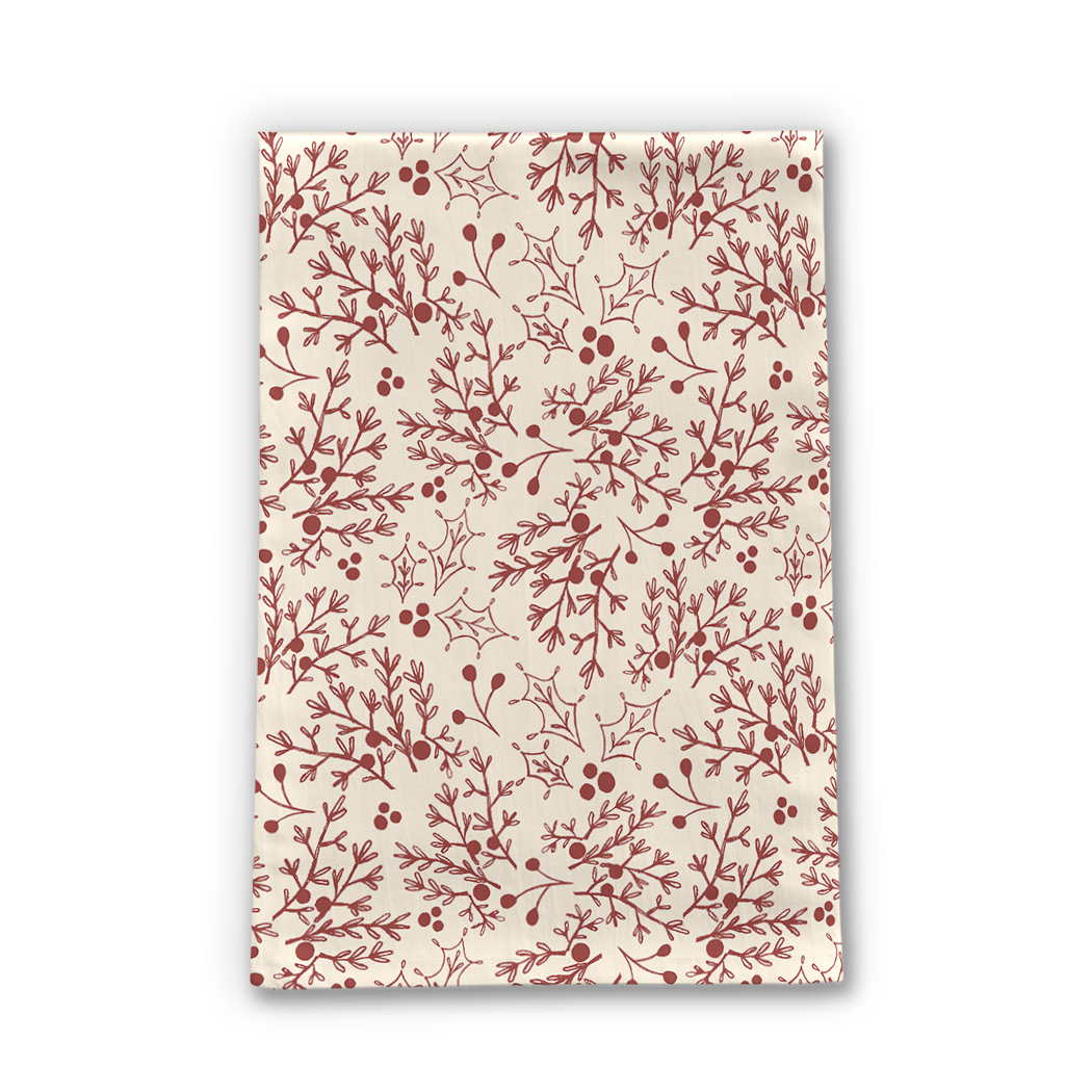 Red Christmas Branch Tea Towel