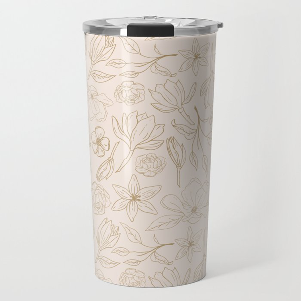 Gold Magnolia Travel Coffee Mug