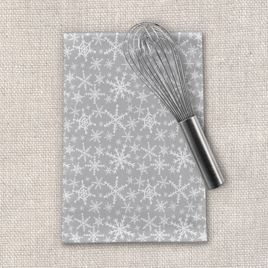 Gray Snowflakes Tea Towel