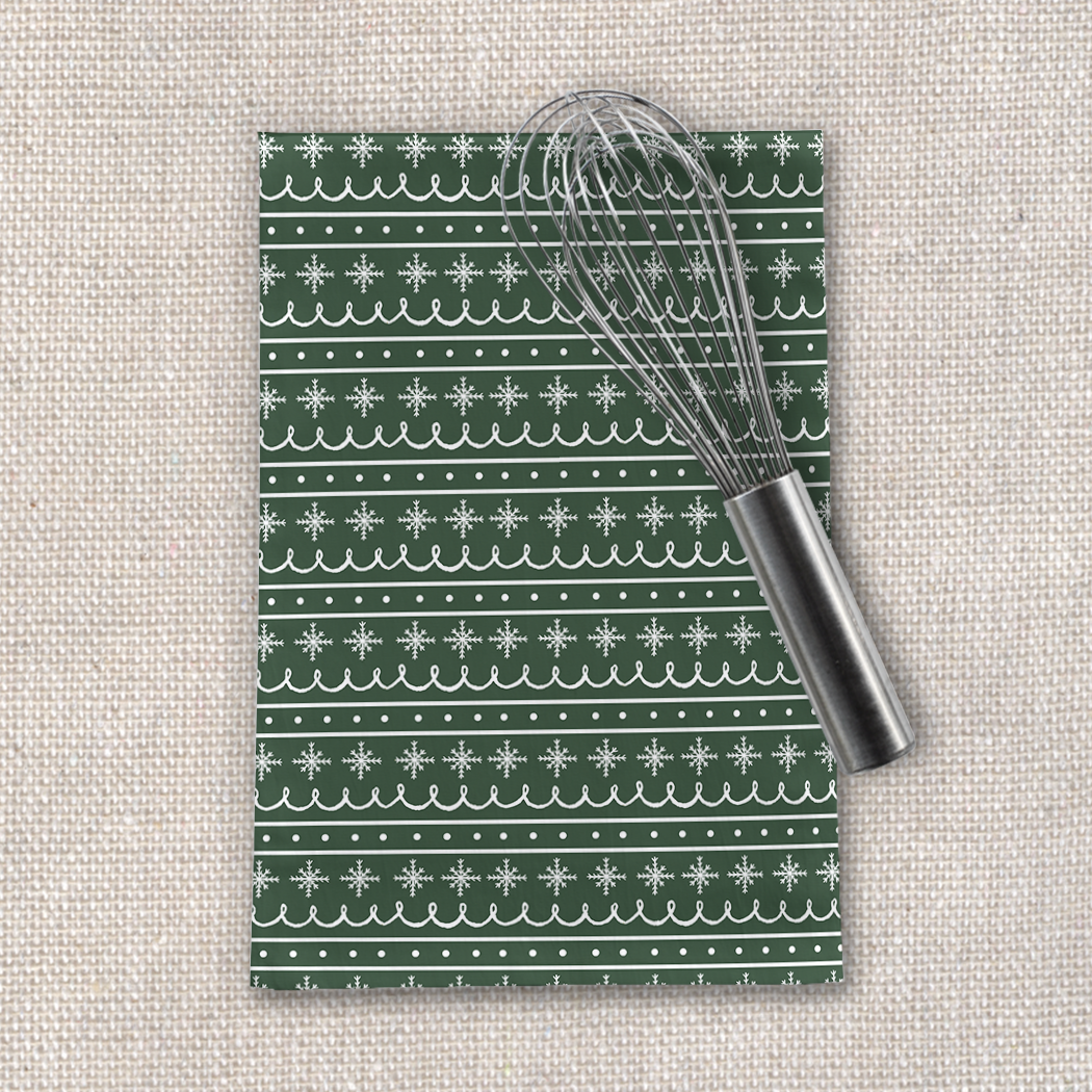 Green Snowflake Pattern Tea Towel