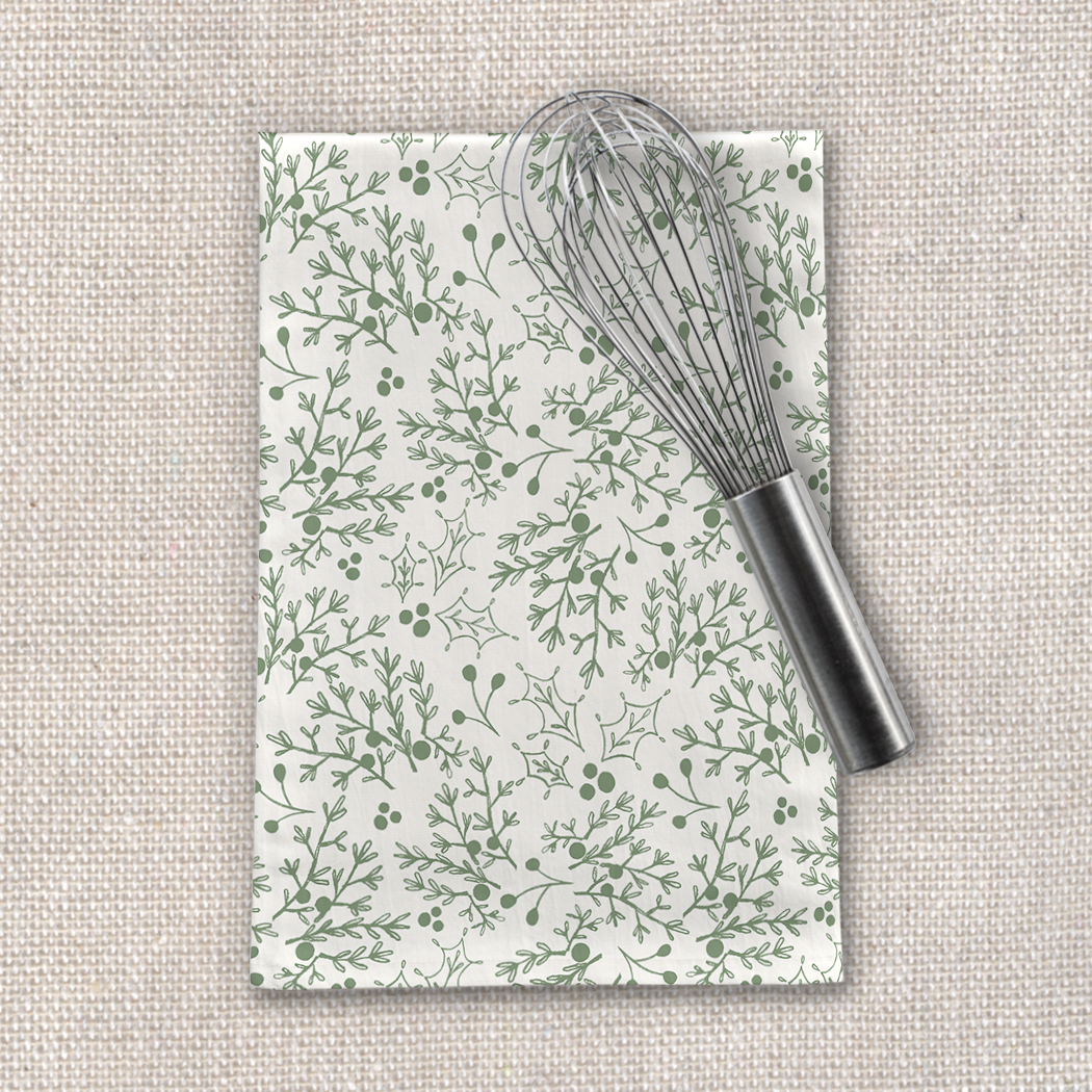 Green Christmas Branch Tea Towel