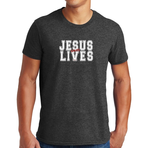 Mens Performance T-shirt Jesus Saves Lives White Red Illustration