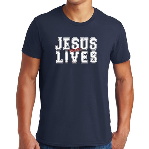 Mens Performance T-shirt Jesus Saves Lives White Red Illustration