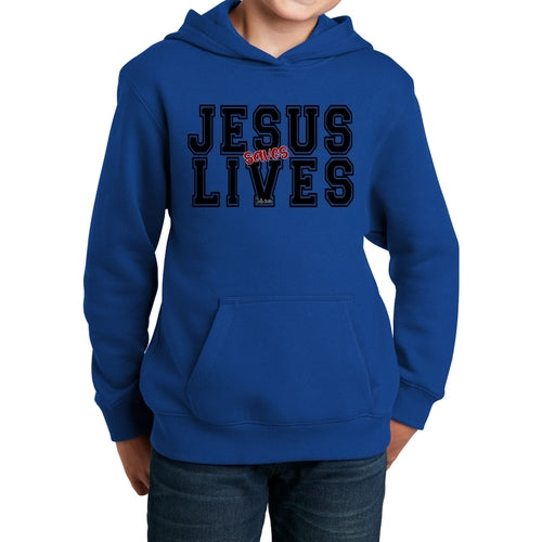 Youth Long Sleeve Hoodie Jesus Saves Lives Black Red Illustration